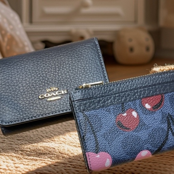 Coach Handbags - Coach Black and Blue Wallet Set with Pink Accents